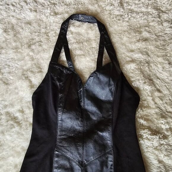WILSONS Women's Halter Neck Mini Dress Black Size Small Leather Size Small Biker - Picture 6 of 13